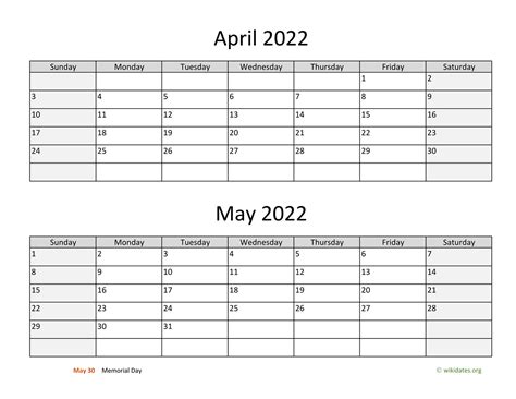 Printable Calendar April May 2022